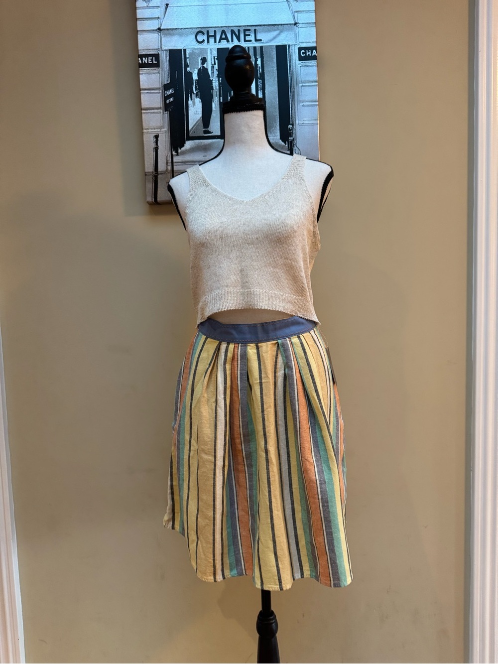 Anthropologie Yellow Multicolor Striped A-Line Skirt